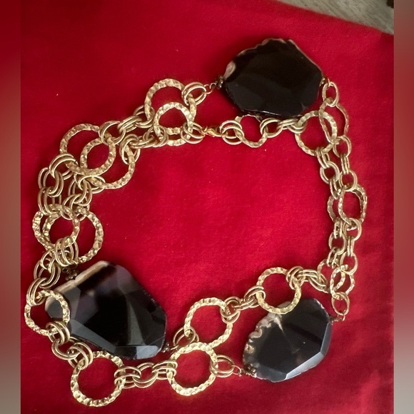 Vintage Agate Slices Goldtone Long Chain Necklace - Picture 2 of 8